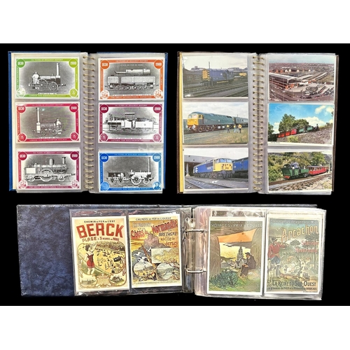 1495 - Railway Interest - Three Albums of Postcards, featuring trains, French Railway poster postcards, vin... 