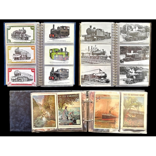 1495 - Railway Interest - Three Albums of Postcards, featuring trains, French Railway poster postcards, vin... 