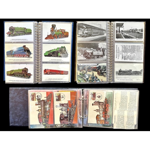 1495 - Railway Interest - Three Albums of Postcards, featuring trains, French Railway poster postcards, vin... 