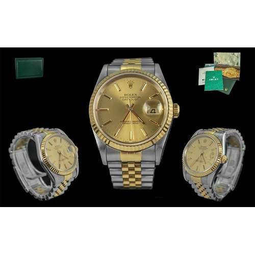 15 - Rolex - Oyster Perpetual Gents 18ct Gold and Stainless Steel Date-Just Chronometer Wrist Watch with ... 