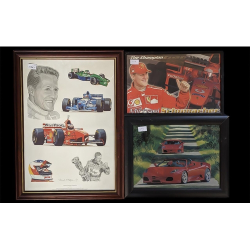 1543 - Racing Interest - Collection of Framed & Loose prints, including Michael Schumacher, Giles Villeneuv... 