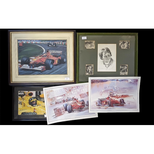 1543 - Racing Interest - Collection of Framed & Loose prints, including Michael Schumacher, Giles Villeneuv... 