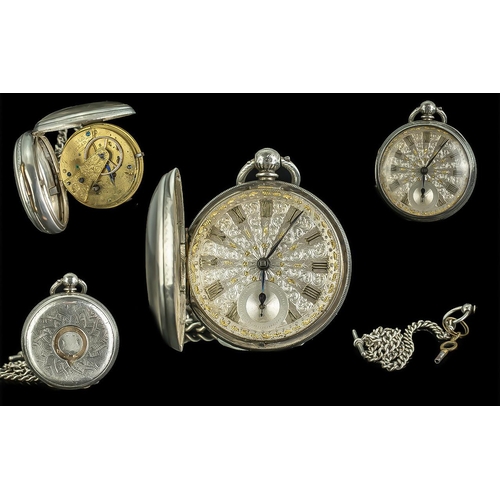 172 - Victorian Period 1837 - 1901 Sterling Silver Open Faced Key-wind Fusee Pocket Watch, Features Gold -... 