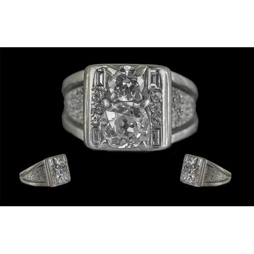 18 - 18ct White Gold - Excellent Diamond Set Dress Ring. Marked 750 to Shank. The Two Central Old Europea... 