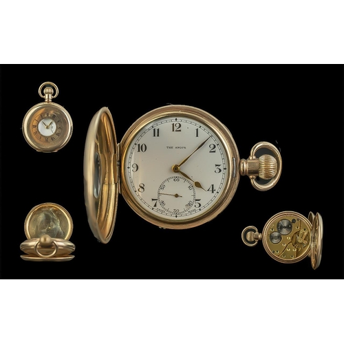 198 - The Angus - 10ct Gold Filled 15 Jewels Demi-Hunter Key-less Pocket Watch, Guaranteed to be of Two Pl... 