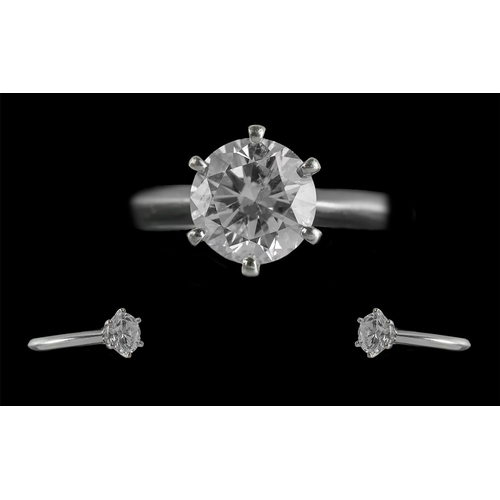 2 - Platinum - Striking and Impressive Single Stone Diamond Set Ring, Marked Platinum 950 to Interior of... 