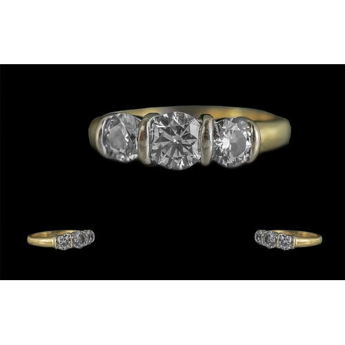 21B - 18ct Gold Attractive 3 Stone Diamond Set Ring, Full Hallmark to Shank. The Round Brilliant Cut Diamo... 