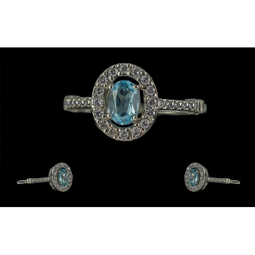 22A - 18ct Gold - Attractive Aquamarine and Diamond Set Dress Ring. Full Hallmark to Interior of Shank. Th... 