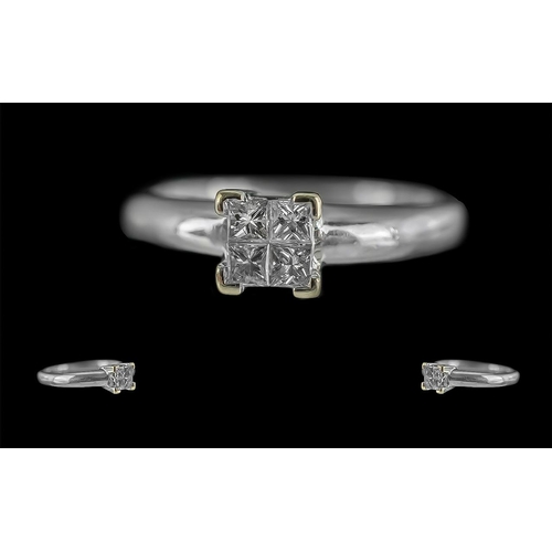 237 - 18ct White Gold Diamond Set Cluster Ring of Square Form. Marked 18ct to Interior of Shank. The Four ... 