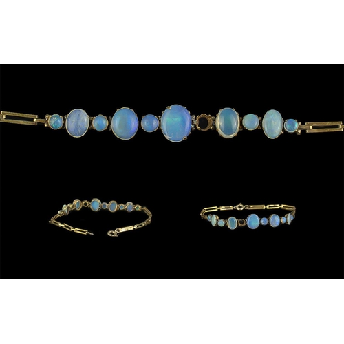 251 - Antique Period Ladies Attractive 9ct Gold Opal - Moonstone Set Bracelet, Marked 9ct. The Graduated O... 