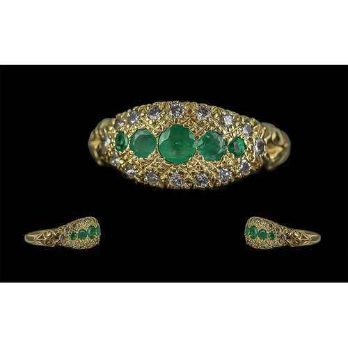 25A - Antique Period Attractive 18ct Gold Emerald and Diamond Set Ring. Marked 18ct to Interior of Shank. ... 