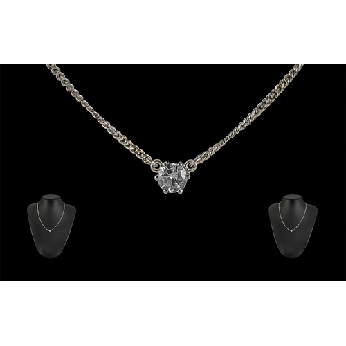 265 - 18ct White Gold Attractive Single Stone Diamond Set Pendant Attached to 18ct White Gold Chain, Marke... 