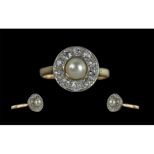 27 - Antique Period Good Quality 18ct Gold Diamond and Pearl Set Dress Ring, marked 18ct to the shank, th... 