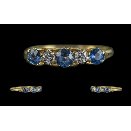 29 - Ladies Excellent Quality 18ct Gold Sapphire and Diamond Set Five Stone Ring. Full Hallmark to Shank.... 