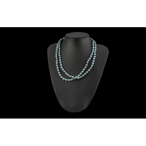 300 - Pale Aqua Blue Baroque Pearl Necklace, a long rope of cultured fresh water pearls, 39 inches (97cms)... 