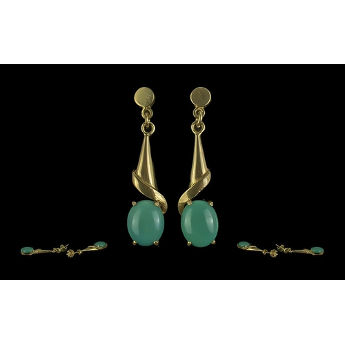 304 - Ladies Pair of 14ct Gold Turquoise Set Earrings ( Drops ) Marked 585 - 14ct. Hang Well. Weight 5.2 g... 