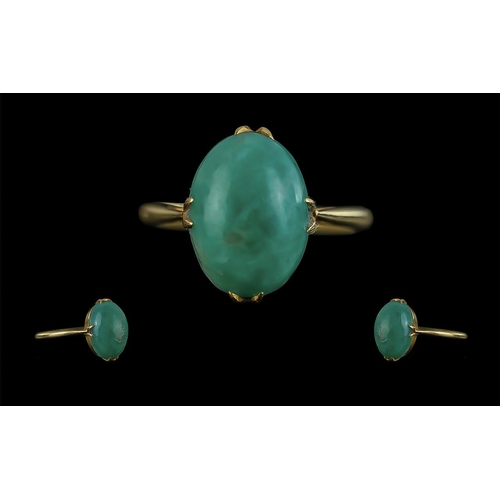 305 - 18ct Gold Pleasing Quality Single Stone Turquoise Jade Set Ring, marked 18ct to shank; excellent col... 