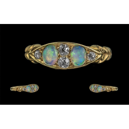 31A - Antique Period Exquisite 18ct Gold Opal and Diamond Set Ring of Pleasing Design / Form. Full Hallmar... 