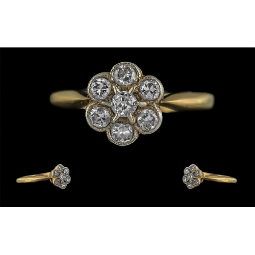 35A - 18ct Gold and Platinum Diamond Set Cluster Ring, Flower head Design. Marked 18ct and Platinum to Int... 