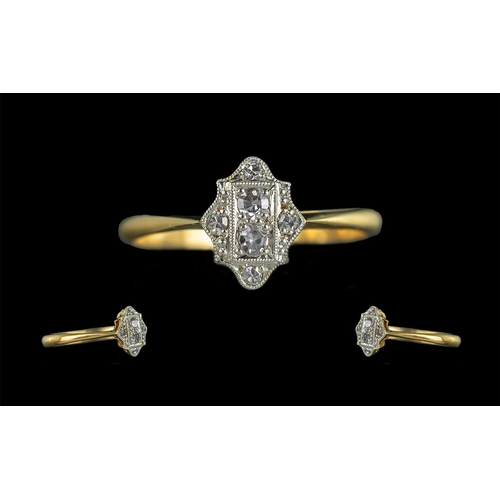 37 - Ladies 18ct Gold and Platinum Petite and Exquisite Diamond Set Ring, marked 18ct to interior of shan... 