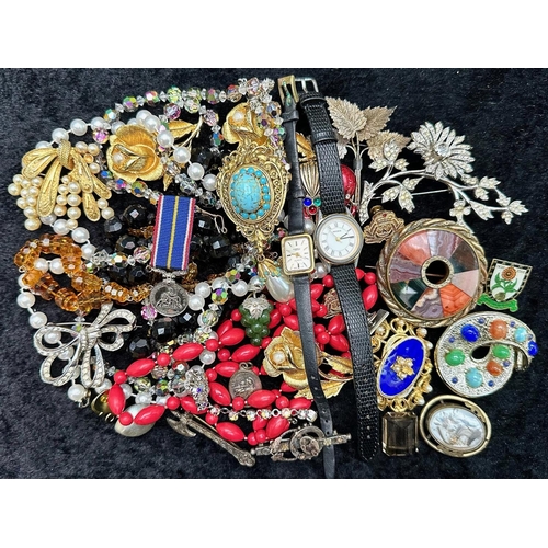 409 - Collection of Costume Jewellery. Good Mixed Lot, Needs Sorting, Jet, Glass Beads, Watches etc.