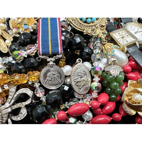 409 - Collection of Costume Jewellery. Good Mixed Lot, Needs Sorting, Jet, Glass Beads, Watches etc.