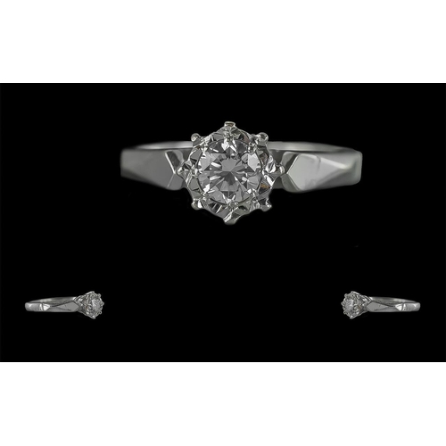 41A - Ladies 18ct White Gold Single Stone Diamond Set Ring, Marked 750 to Shank. The Brilliant Cut Round D... 