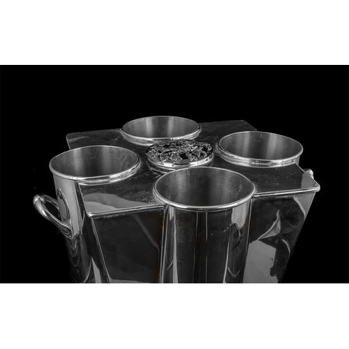 430 - Art Deco Silver Plated Four Bottle Wine/Champagne Cooler, beautiful style, round base with square ho... 