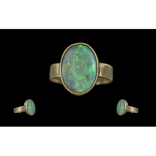 44A - Antique Period - Attractive 9ct Gold Single Stone Opal Set Ring. Marked 9ct. The Large Oval Shaped O... 