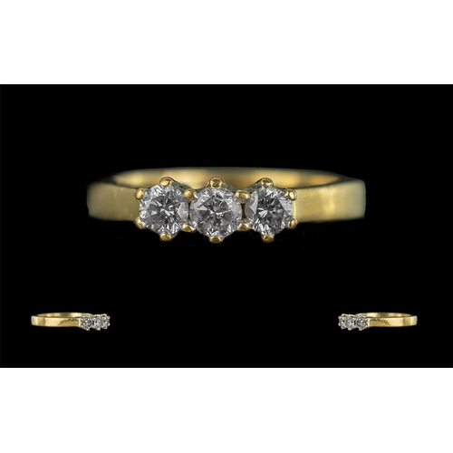 45 - Ladies 18ct Gold Attractive Three Stone Diamond Set Ring, marked 18ct to shank with full hallmark, t... 