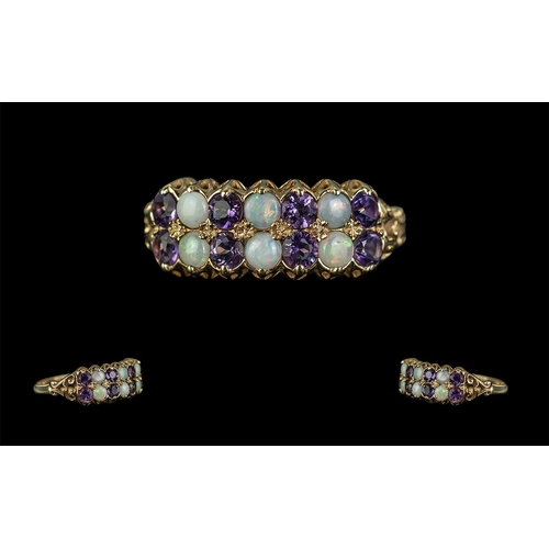 46 - Ladies Attractive 9ct Gold Opal and Amethyst Set Ring with an excellent setting and full hallmark to... 