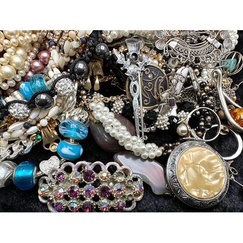 473A - Box of Vintage Costume Jewellery, comprising assorted pearl necklaces and chokers, beads, pendants, ... 