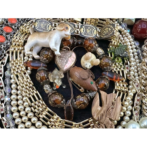 475A - Box of Vintage Costume Jewellery, comprising assorted pearl necklaces and chokers, beads, pendants, ... 