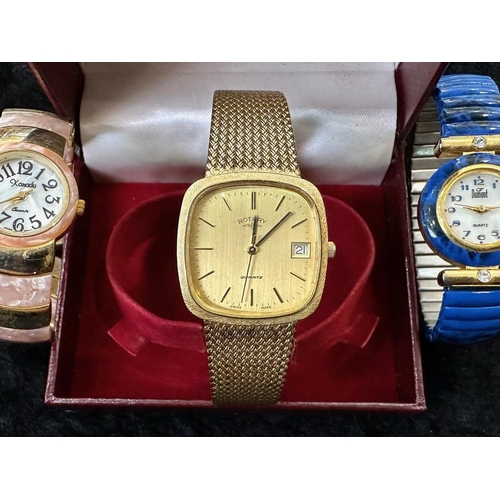 489 - Collection of Gentleman's & Ladies Wristwatches, bracelet and leather straps, comprising Rotary (box... 