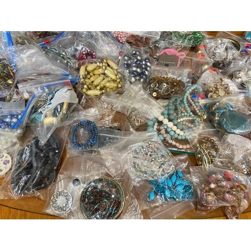 499 - Box of Costume Jewellery, mostly modern, comprises pearls, beads, brooches, etc. Ideal market or car... 