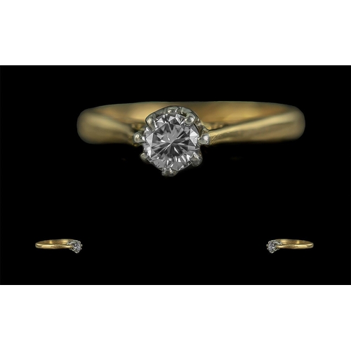 49B - 18ct Gold and Platinum Pleasing Quality Single Stone Diamond Set Ring. The Modern Single Stone Round... 