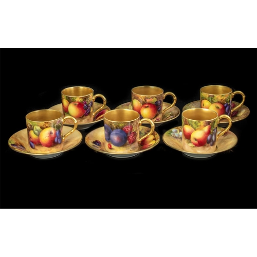 500 - Royal Worcester Fine Quality Fruits Design Hand Painted ( 15 ) Piece Matched Coffee Set, Fruits Stil... 