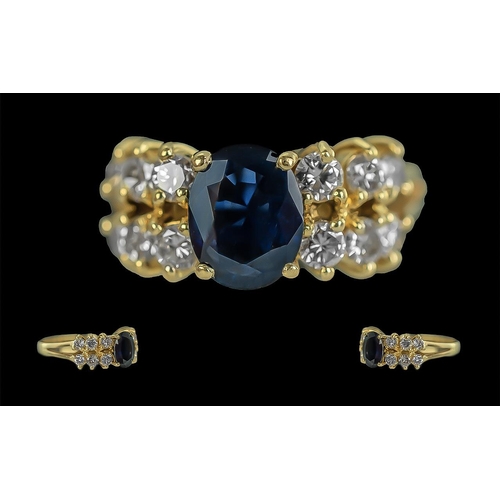 5A - Ladies - Contemporary 18ct Gold - Pleasing Quality Diamond and Sapphire Set Ring. Full Hallmark for ... 