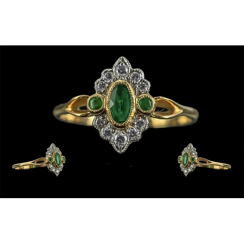 6 - Ladies 18ct Gold Attractive and Exquisite Emerald and Diamond Set Dress Ring. Full Hallmark to Inter... 