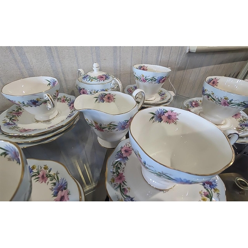 641 - Foley Porcelain Tea Service 'Cornflower', comprising 7 large cups, 1 small cup, 8 saucers, 8 side pl... 