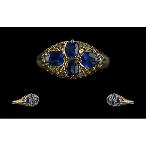 7 - Edwardian Period ( 1902 - 1910 ) Superb 18ct Gold Sapphire and Diamond Set Ring, Gallery Setting, Fu... 