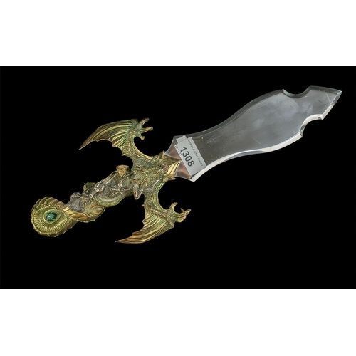 1308 - Fantasy Dagger, Realistically Cast with Dragon In Flight. Length 15 Inches.