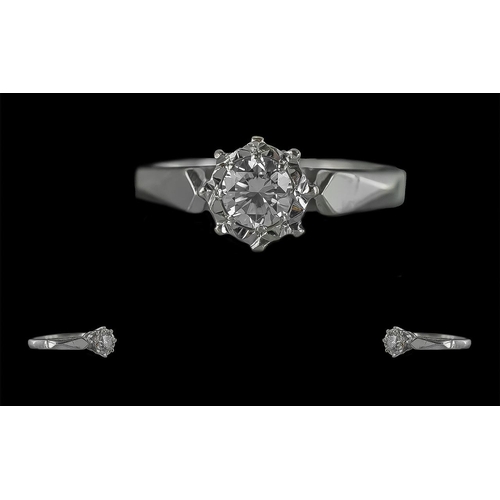 240 - Ladies 18ct White Gold Single Stone Diamond Set Ring, Marked 750 to Shank. The Brilliant Cut Round D... 