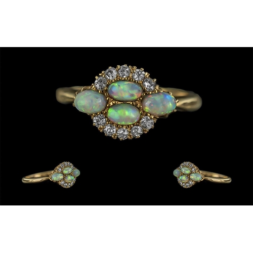 26 - Antique Period - Attractive and Exquisite 18ct Gold Opal and Diamond Set Ring, Excellent Design / Se... 