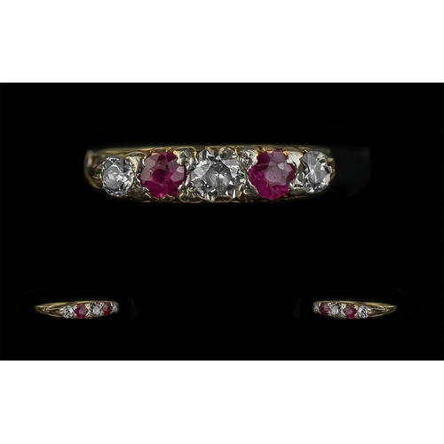 26A - Ladies 18ct Gold and Platinum Attractive 5 Stone Diamond and Ruby Set Dress Ring. Marked 18ct and Pl... 