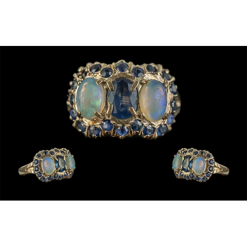 27 - Ladies - Attractive 9ct Gold Opal and Blue Sapphire Set Dress Ring, Not Marked but Tests Gold. Opals... 