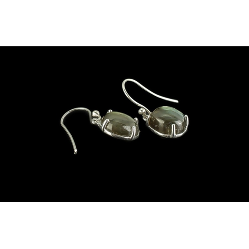 492 - Pair of Labradorite Drop Earrings, each having an oval cut, 4.5ct cabochon of labradorite, displayin... 