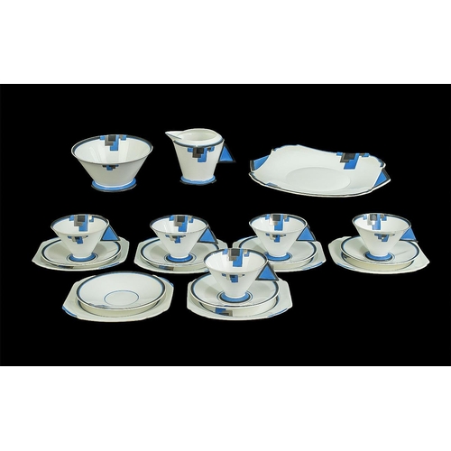 501 - Art Deco Shelley Vogue Pattern 'Blocks' No. 11788 Teaset,  cups with triangular handles, in white gr... 