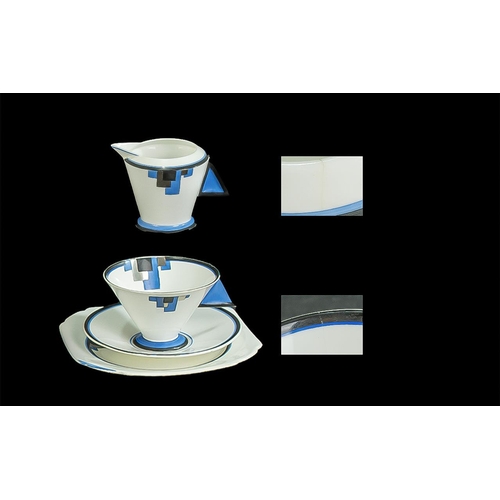 501 - Art Deco Shelley Vogue Pattern 'Blocks' No. 11788 Teaset,  cups with triangular handles, in white gr... 