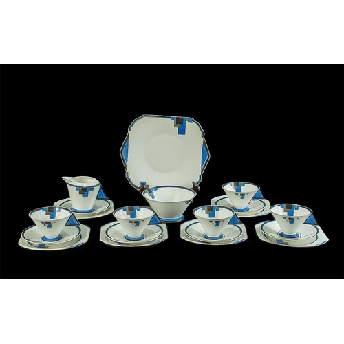 501 - Art Deco Shelley Vogue Pattern 'Blocks' No. 11788 Teaset,  cups with triangular handles, in white gr... 